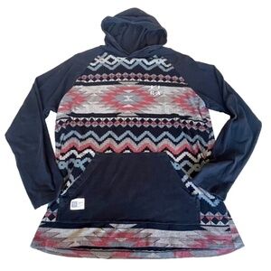 LIRX Men's Hooded Long Sleeve T-shirt; Black w/ Aztec‎ Pattern; Med